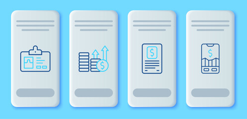Poster - set line financial growth and dollar, business finance report, identification badge and mobile stock