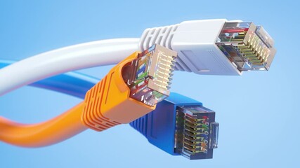 Leinwandbilder - Internet network connectors rj45 and ethernet cables of various colors. 3d video animation