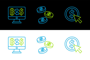 Poster - set line coin money with dollar, cryptocurrency exchange and icon. vector