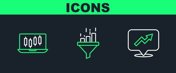Poster - set line financial growth, stocks market graphs and sales funnel with chart icon. vector