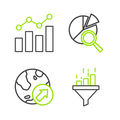 Poster - Set line Sales funnel with chart, Financial growth, Search data analysis and icon. Vector
