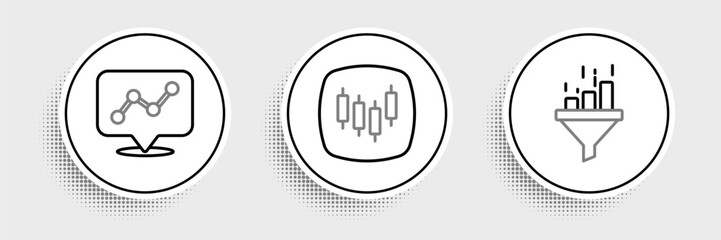 Poster - set line sales funnel with chart, graph infographic and browser stocks market icon. vector