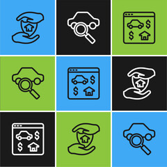 Poster - Set line House with shield, Online real estate and Car sharing icon. Vector