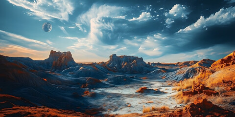 Wall Mural - landscape of an alien planet, view of another planet surface, science fiction background.