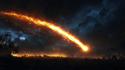 Wall Mural - Fiery Meteor Streaking Across the Night Sky
