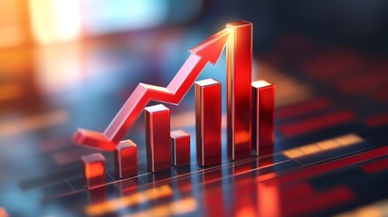 Poster - 3D illustration of a bar graph with a red arrow pointing upward.