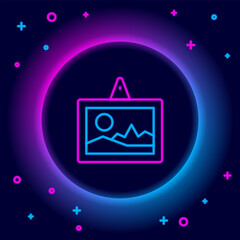 Fototapete - Glowing neon line Picture icon isolated on black background. Colorful outline concept. Vector