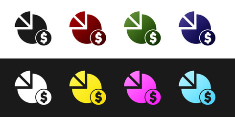 Poster - set pie chart infographic and dollar symbol icon isolated on black and white background. diagram cha