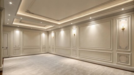 Poster - In a minimalist setting the quiet space comes alive with a mound of sophisticated crown molding in the corner waiting to frame the edges of the ceiling beautifully.