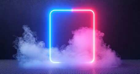 Poster - Modern, realistic illustration with neon light doors glowing in blue and red smoke on a transparent background. A magic gate glows in the dark and is teleported through the portal.