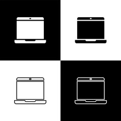 Poster - Set Laptop icon isolated on black and white background. Computer notebook with empty screen sign. Vector