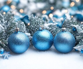 sparkling blue christmas ornament with glitter, festive holiday decoration, winter decor, seasonal d