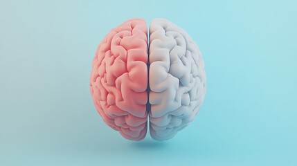 Poster - A 3D rendering of a human brain, split in half with one side blue and the other pink.