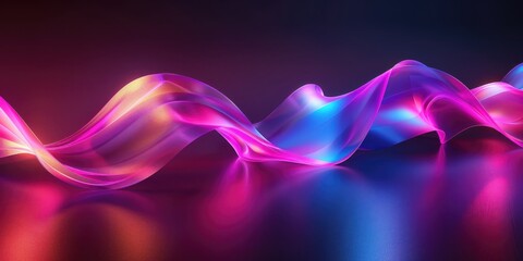 Aufkleber - Abstract Neon Waves Flowing Dynamically Across Dark Background