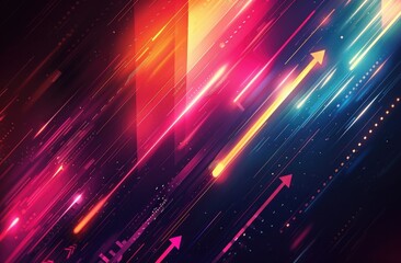 Poster - Abstract Neon Light Streaks with Upward Arrows