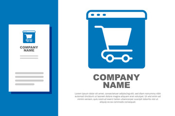 Poster - Blue Online shopping on screen icon isolated on white background. Concept e-commerce, e-business, online business marketing. Logo design template element. Vector