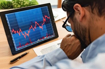 Poster - Man Analyzes Stock Market Data on Tablet Device