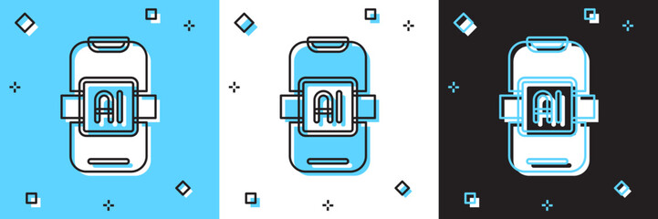 Poster - Set Artificial intelligence AI icon isolated on blue and white, black background. Machine learning, cloud computing, automated support assistance and networks. Vector