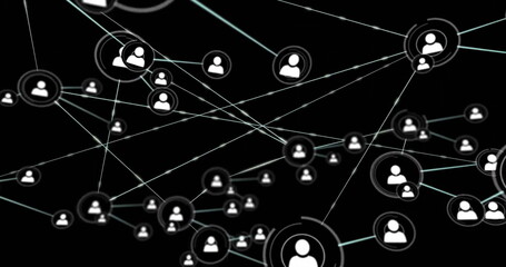 Poster - Image of network of connections with icons on black background