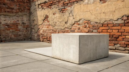 Aufkleber - A stark contrast of a clean square concrete patch against a weathered brick wall highlighting the unevenness of the surrounding masonry.