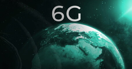 Poster - 6G text image over rotating Earth with glowing green light