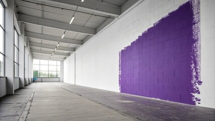 Aufkleber - A plain drywall surface punctuated by a bold patch of royal purple paint the dramatic color contrasting against the simplicity of the surrounding wall.