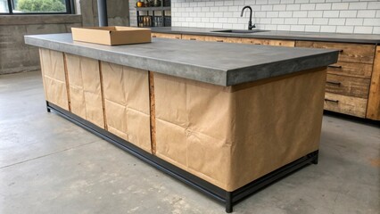 Poster - An industrialstyle concrete countertop stands matte and bold shielded by a brown paper covering underscoring its raw aesthetic.