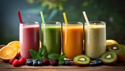 Wall Mural - an enticing variety of smoothies artfully presented in lovely glasses