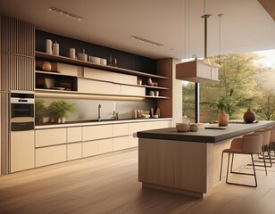 Wall Mural - 3d illustration this image shows a sleek modern kitchen with a minimalist design