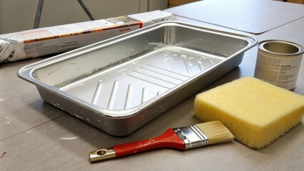 Aufkleber -  a mixing tray and a smoothing sponge are left nearby.