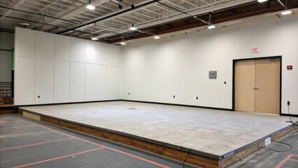 Aufkleber - A minimalistic room showcasing a clean slate with a large unadorned floor space and a single electrical outlet setting the stage for future builtin furniture.