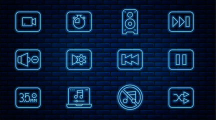 Poster - set line arrow shuffle, pause button, stereo speaker, music or video settings, speaker mute, play, r