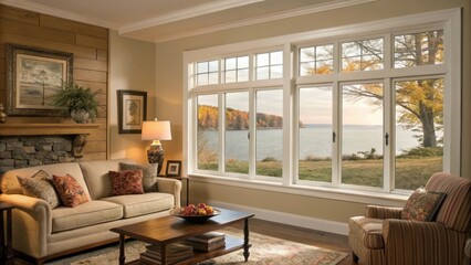 Poster - A living space showcasing a warm inviting atmosphere with a newly installed window and carefully applied weatherproofing creating a cozy haven.