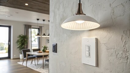 Aufkleber - A freshly plastered wall with a newly positioned dimmer switch matched with a contemporary pendant light hanging nearby.
