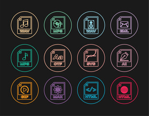 Poster - Set line HTML file document, AI, WAV, OTF, MP3, SVG and icon. Vector