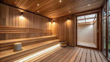 Aufkleber - A cozy corner of an empty room where natural wood planks are spread out the warm tones of the wood contrasting beautifully with the cool tones of the untextured walls.