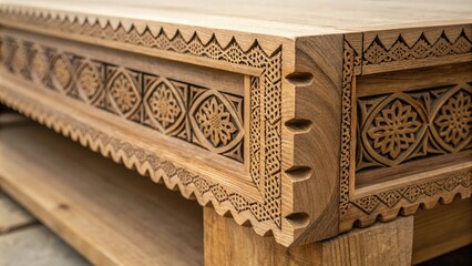 Poster - A closeup of intricately patterned wooden edges and ends peeking out from under a larger piece showcasing the beauty of craftsmanship.