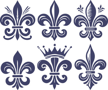 Set of Fleur-de-lis Symbols Collection Vector Design Illustration