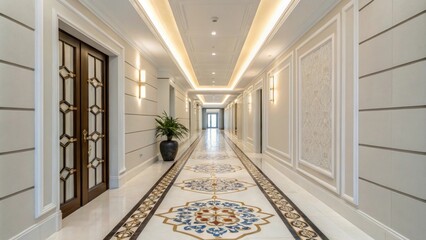 Aufkleber - A bright hallway with underlayment perfectly aligned along its length the straight edges creating a pathway leading to a future stylish tile design.