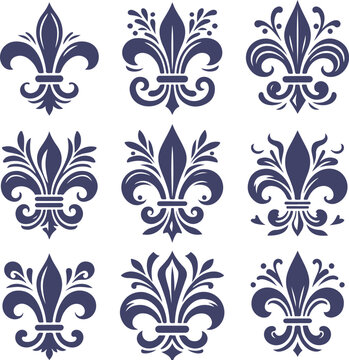Set of Fleur-de-lis Symbols Collection Vector Design Illustration