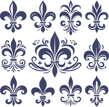 Set of Fleur-de-lis Symbols Collection Vector Design Illustration