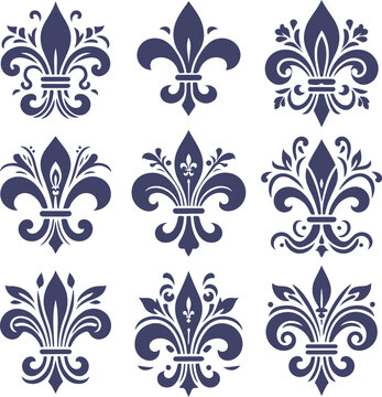 Set of Fleur-de-lis Symbols Collection Vector Design Illustration
