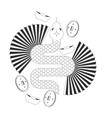 Poster - chinese year of zodiac snake black and white 2d illustration concept. serpent reptile. new year anim