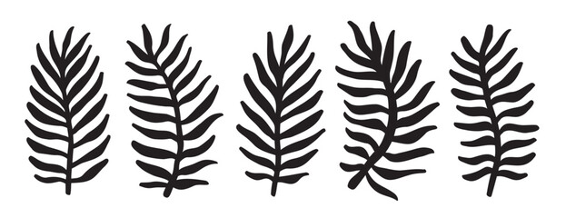 Wall Mural - exotic palm leaves silhouette doodle hand drawn set. grunge leaves collection. brush botanical tropi