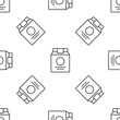 © vector_v - Grey line Online ordering and fast food delivery icon isolated seamless pattern on white background. Vector