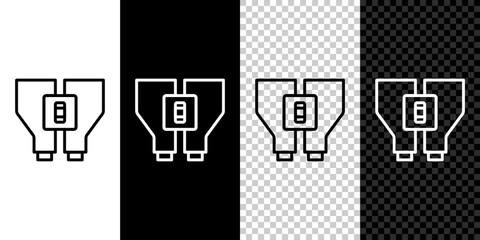 Poster - Set line Binoculars icon isolated on black and white, transparent background. Find software sign. Spy equipment symbol. Vector