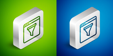 Poster - Isometric line Browser window icon isolated on green and blue background. Silver square button. Vector