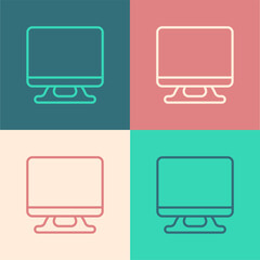 Poster - Pop art line Smart Tv icon isolated on color background. Television sign. Vector