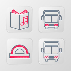 Poster - set line bus, protractor grid, and audio book icon. vector