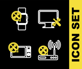 Poster - Set line Computer monitor service, Router wi-fi, Microwave oven and Smartwatch icon. Vector